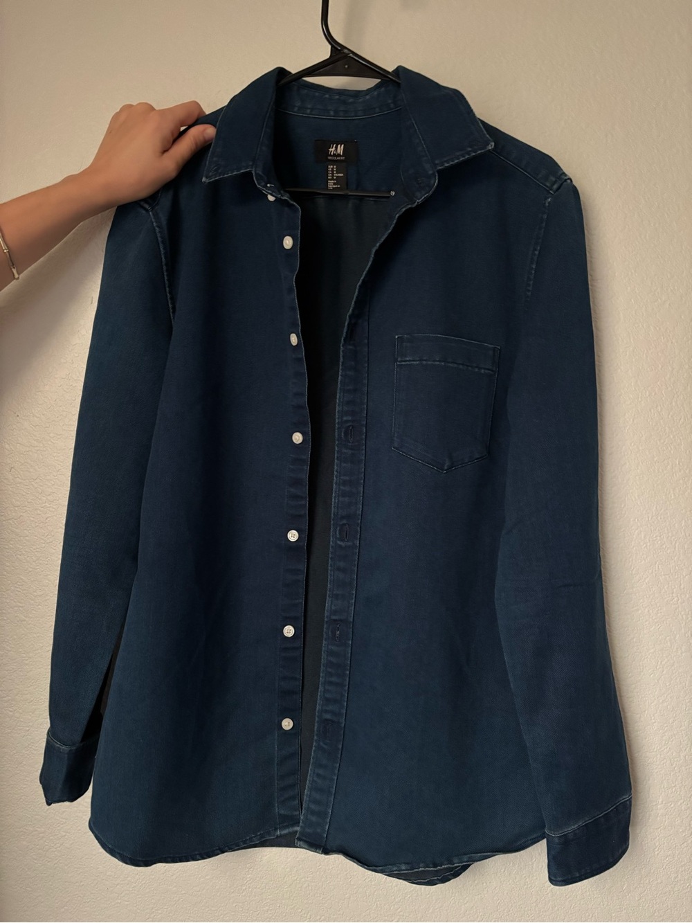 H&M Women’s Navy Blue Jean Casual Button-Down Shirt